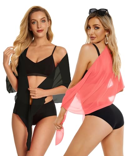 Image of CHICGAL 2 Pieces Women Beach Sarong Bathing Suit Wrap Skirt Sheer Bikini Swimsuit Cover Ups for Swimwear
