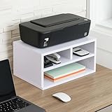 Suporte para Impressora com Prateleiras, Branco, Madeira, Organizador de Mesa para Escritório