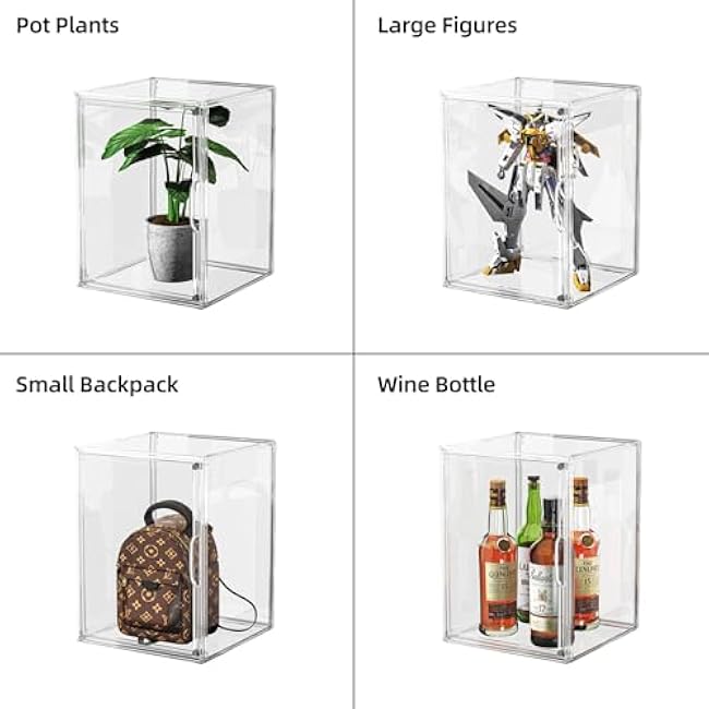Clear Acrylic Display Case, Large Stackable Storage Bins Magnetic Attraction Lids, 1 Pack Acrylic Box Showcase for Collectibles, Figures, Cosmetic, Purse, Handbag, Wallet, 10.7x8.6x14.2 inch