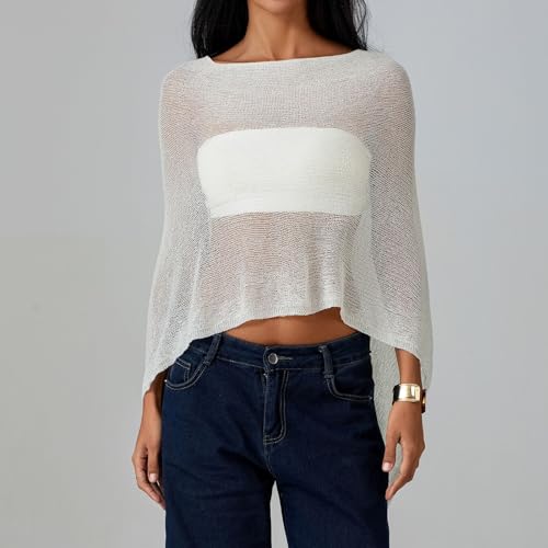 Women Sheer Knit Crochet Poncho Top Mesh Off Shoulder Shrug Summer Asymmetrical Shawl See Through Bolero Cover Up Tops3