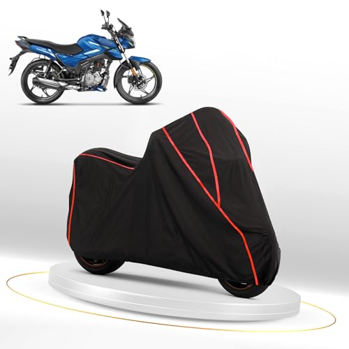 Image of Waterproof Bike Cover for Hero Glamour X 125 | Dustproof, UV Heat Resistant & Windproof with Full Bottom Elastic, Heavy Duty Triple Stitched - Black Polyester
