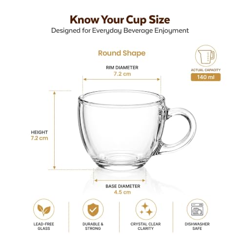 Image of QNQ Clear Glass Cup Transparent Glass with Handle for Coffee, Tea & Milk, Premium Glassware for Hot Beverages