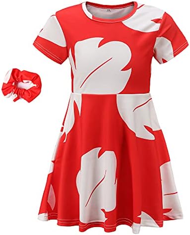 Tbrand Hawaiian Princess Dress Costume for Girls Red Lilo Leaf Dress Kid Summer Party Wear (3-4T)