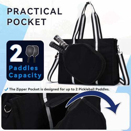 VASCHY Pickleball Canvas Tote Bag for Women/Men with Fence Hook - Image 3
