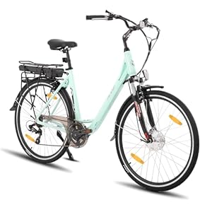 Hiland Elektrische fiets, 28 inch voor volwassenen, 250 W, stadspendelaar, elektrische fiets, e-bike voor mannen en vrouwen, met 25 km/u, groen