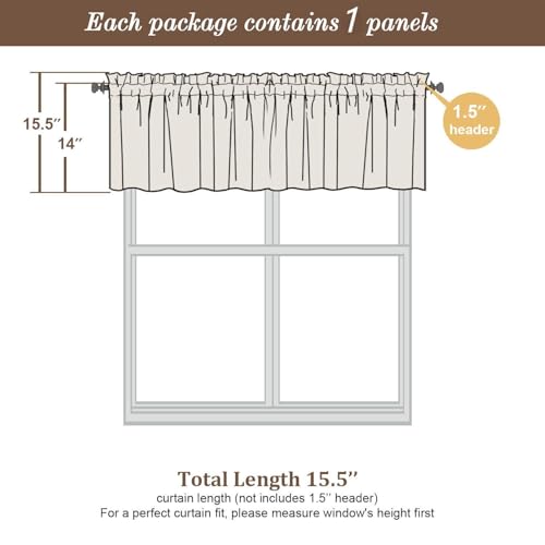 Image of Chyhomenyc Sheer Taupe Valances for Windows 2 Pack, Small Window Curtains for Living Room Bathroom Laundry Basement, Modern Rod Pocket Voile Curtains, 42Wx14L inches