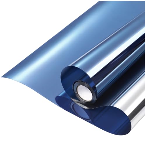 Image of rabbitgoo Window Privacy Film One Way Window Tint for Home, Removable Reflective Heat Sun Blocking Anti UV Glass Door Covering, Mirror Tinting Film House Office, 35.4 Inch X 16.4 Feet, Blue Silver