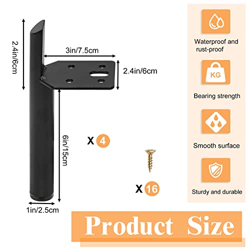 KHayRovies 6 Inch Furniture Legs Set of 4, Heavy Duty Black Couch Feet Metal Legs for Furniture, Replacement DIY Legs with Rubber Floor Protectors for Sofa Cabinet Dresser Cupboard (Black, 6 inch)
