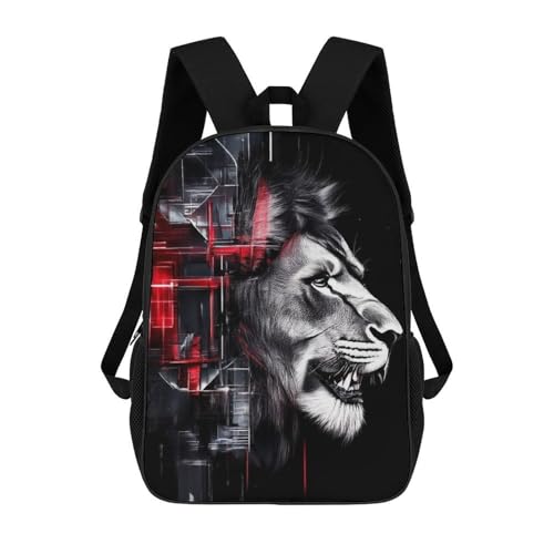 Womens Fashion Shoulder Backpack 17Inch, Casual Daypack Travel Laptop Bag with Adjustable Strap Abstract Lion Head Bookbags