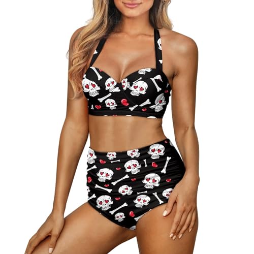 Yuuxorilu Women Two Piece High Waist Bikini Set Halter Ruched High Waist Bikini with Bottom4