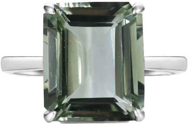 Gems Vibes Green Amethyst Ring 925 Sterling Silver Ring Emerald Cut Gemstone Ring Handmade Statement Ring Queenly Prasiolite Ring For Women Unique Gift For Her Delicate Solitaire Ring (Green Amethyst)