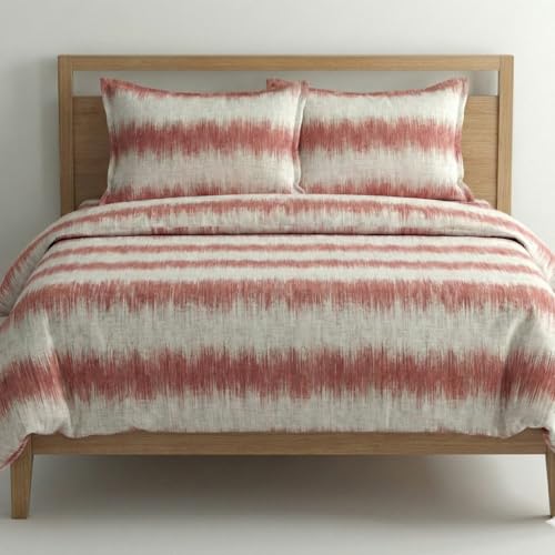 Image of Home Sizzler Microfibre Abstract Ikat Print All-Around Elastic Fitted Double Bedsheet (72 X 78 Inches) with 2 Pillow Covers - Red & White