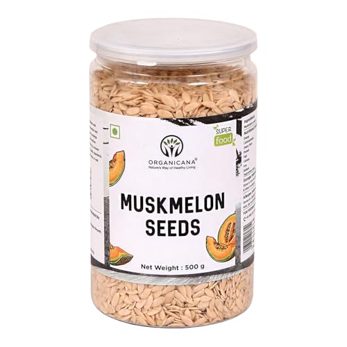Image of Organicana Natural Muskmelon Seeds 500gm (Pack of 1) | Kharbooj Magaj | Kharbhuja Beej for Eating | High in Protein, Potassium, Magnesium & Iron | Immunity Booster Superfood | Healthy Snack, Topping and Cooking Use