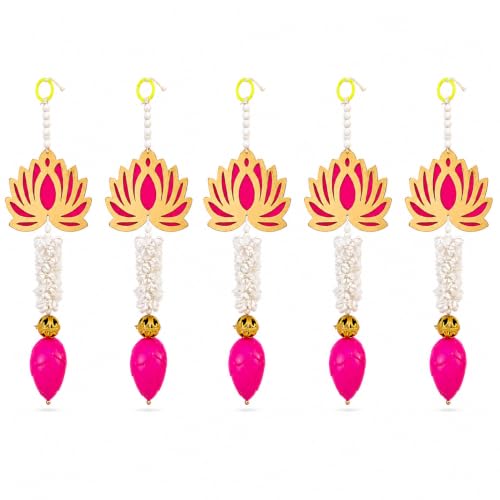 Image of JH Gallery Lotus Bud Tassel Hanging - Handmade Ganpati Decoration Setup for Home, Ganesh Chaturthi Mandap Decor, Pooja Room, Temple & Door Hanging (13 Inch, Pack of 5)