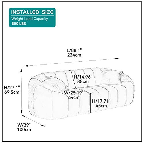 Kevinplus 87'' Modern Oval Sofa Couch For Living Room, Curved Channel Luxury Mid-Century Velvet Tufted 3-Seat Sofa With 2 Pillows, Small Upholstered Sofa Couch For Bedroom Apartment, Dark Blue #TOP1