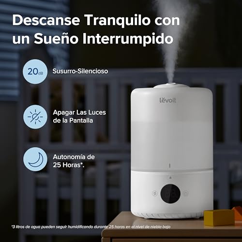 Miniatura 2 de Levoit Humidificador Inteligente De Niebla Fría Para Habitación Y Bebé Con Sensor, Control Por App Y Voz, Difusor Aceites Esenciales, Temporizador A Cuarto, 20db, 3l Top-Fill, Blanco