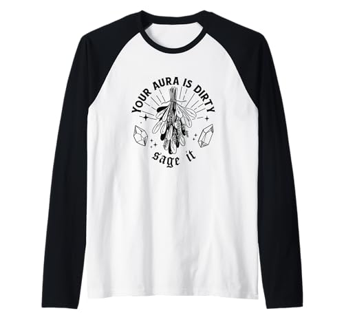 Divertidos cristales espirituales de bruja mística bruja boho yoga Camiseta Manga Raglan