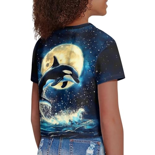 Image of Girls Summer Crop Top Outfits Short Sleeve T Shirts Kids Cute Clothes Tees Blouse