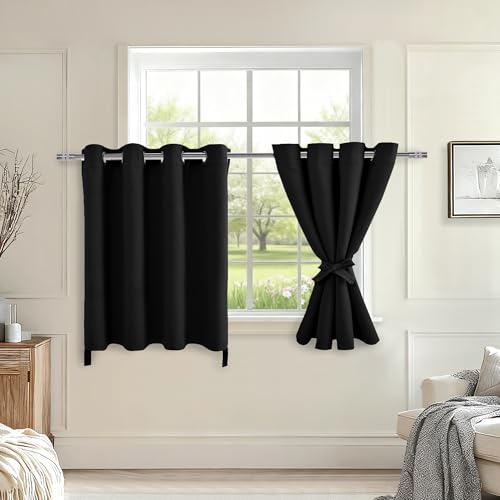 Hiasan RV Blackout Curtains for Bedroom, 52 x 36 Inches Long, Black 2 Panels