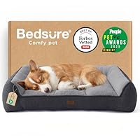 BEDSURE ergonomisches Hundebett mittelgroße Hunde - 89x63cm extra Dickes & druckentlastendes Hundesofa mit wasserdichter & wasschbarer Hülle, rutschfestes Bett mit weichem Sherpa-Plüsch, dunkelgrau