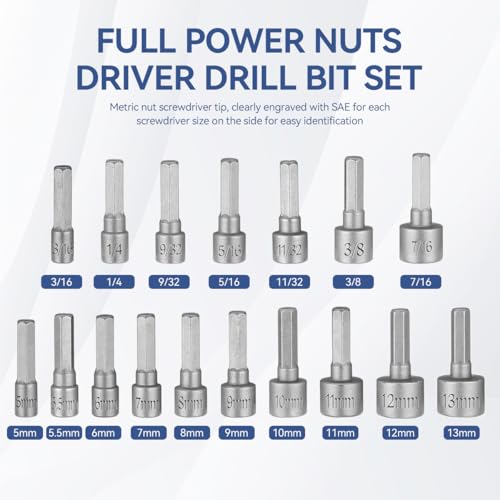 Image of Serplex 23Pcs Power Nuts Driver Drill Bit Tools Set 1 /4'' Driver Hex Shank Keys Metric Socket Wrench Screw Impact Driver Bit Set for Power Tools, Electric Drills Screwdrivers Socket Wrench