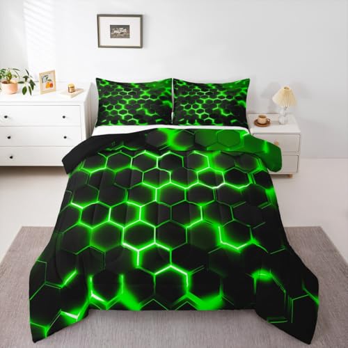Erosebridal Geometric Comforter Set Queen Size,Teen Boys Green Black Neon