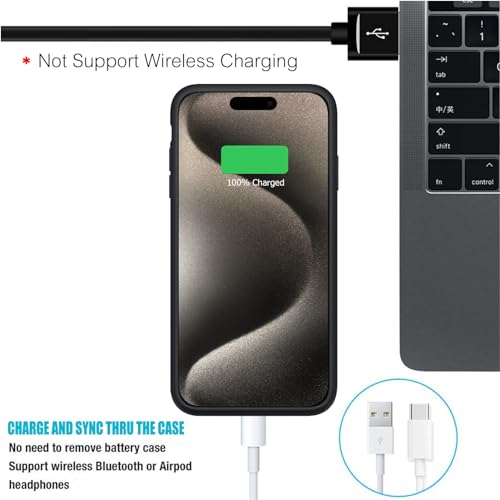 Battery Case for iPhone 15 Pro , Upgraded Slim 8000mAh Rechargeable Protective Portable Charging Case Compatible with iPhone 15 Pro (6.1 inch) Extended Battery Pack Charger Case with Carplay (Black)