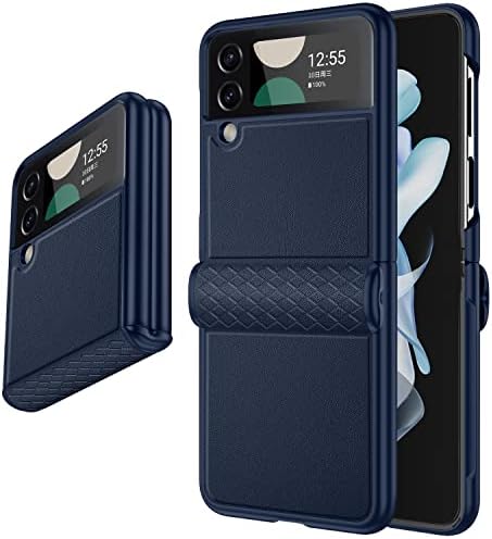 Kaiiecal for Samsung Galaxy Z Flip 4 5G Case: Shockproof Protective Phone Case with Hinge Protection, Compatible with Wireless Charging Luxury Leather Cover for Samsung Galaxy z Flip 4 5G 2022 (Blue)