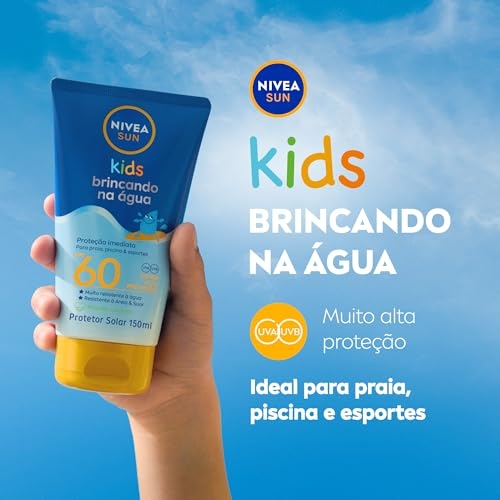 NIVEA SUN Protetor Solar Kids Brincando na Água FPS 60 150ml - Infantil, especialmente formulado para a pele delicada das crianças, muito resistente à água, alta proteção UVA/UVB
