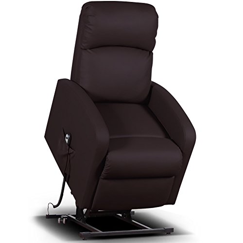 BAKAJI Poltrona Alzapersona Elettrica Motorizzata Reclinabile in Similpelle Ecopelle con Tasca Porta Telecomando per Anziani e Persone Disabili (Moro) - 6