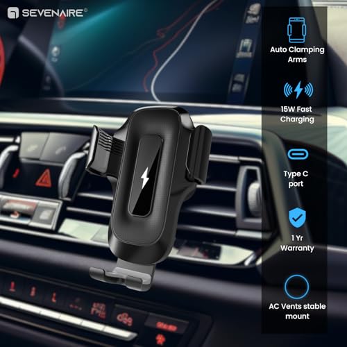 Image of SEVENAIRE X15 Car Wireless Charger, 15W Fast Charging Car Mobile Holder with Auto Clamping, Compatible with iPhone, Samsung, Pixel & Other Qi Phones | Wireless Charger for Car (Jet Blk)