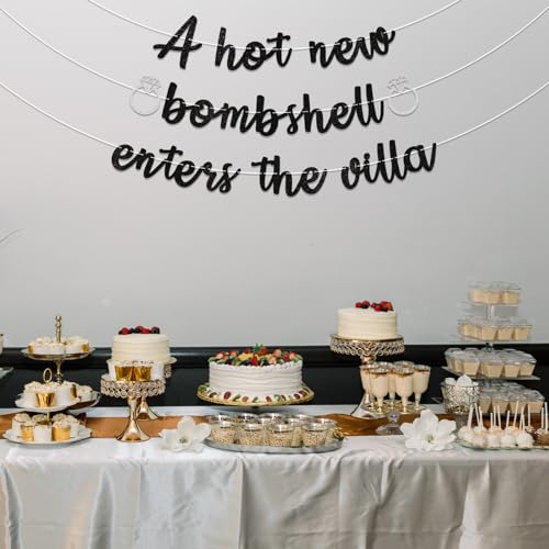 Image of A Hot New Bombshell Enters the Villa Banner - Bachelorette Party Decorations Black Glitter