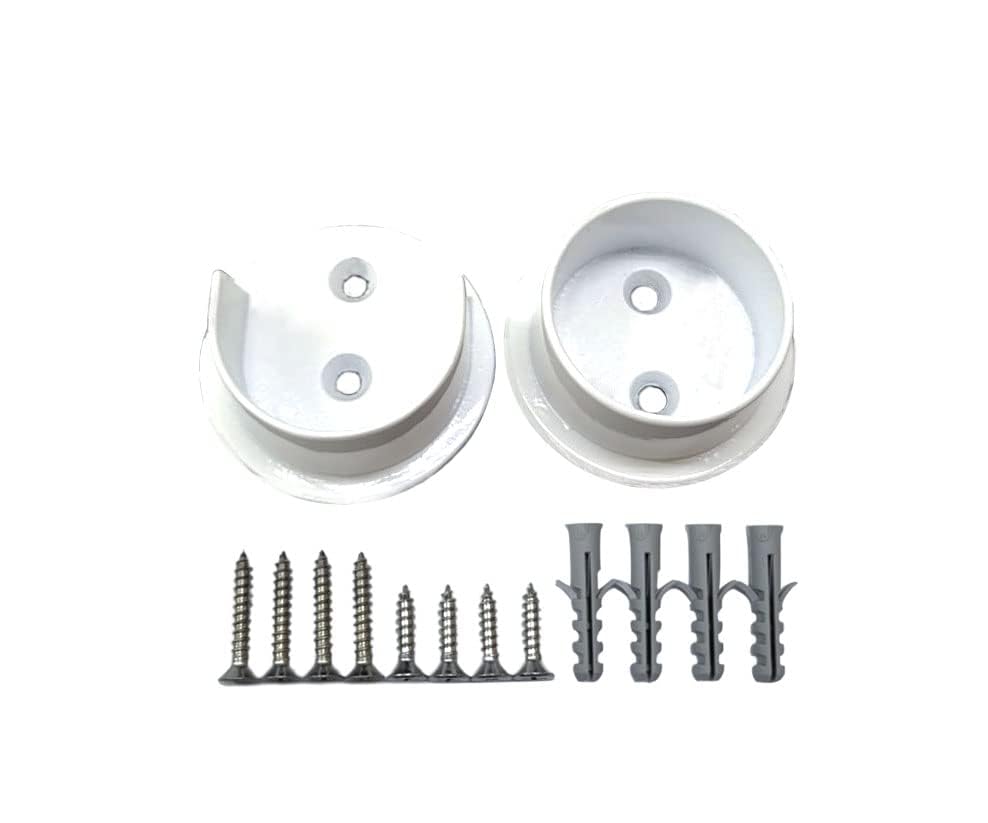 QCAA Solid Brass Extra Heavy Closet Pole Socket Set, 1-1/2 inch, with Stainless Screws, White, 1 Pair, Made in Taiwan
