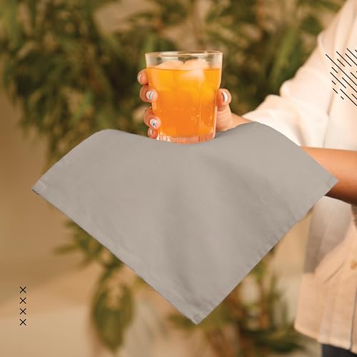 Image of Encasa XO Dining Cocktail Napkins 12 pcs (1 Dozen) Set of Large 23x23 cm (9 inchx9 inch) - Beige - Absorbent Heavy Cotton Party Fabric Machine Washable for Home Restaurant Banquet & Hotel