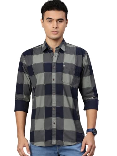 Image of Majestic Man Stylish Slim Fit Cotton Spread Collar Checked Casual Shirt