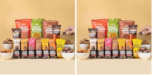 Image of Eat Better Co - Ultimate Snack Box -12 Healthy Snacks - Roasted Namkeens, Dry-Fruit Laddoos - No Added Sugar - Chocolate Coated Nuts & more - 900gms (Pack of 2)