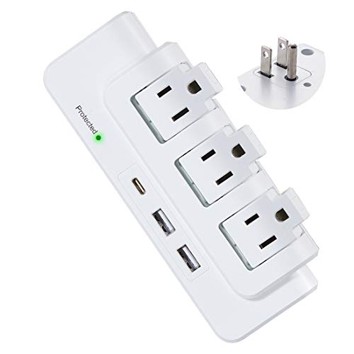 3 Outlets Rotating Power Strip Surge Protector Wall Mount - CFMASTER Multi Sockets with 3 USB Ports(5V 4.8A) 15A 1875W 540J for Home Office Hotel Travel