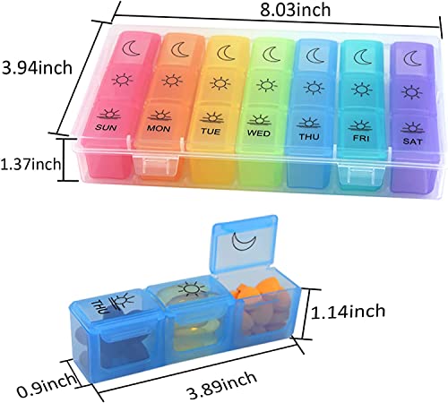 Image of Zollyss Weekly Pill Organizer 3 Times A Day - 7 Day Pill Box - Non-BPA Food Grade Plastic - Lightweight and Travel Friendly - Ideal Pill Case for Supplements, Vitamin, Medication