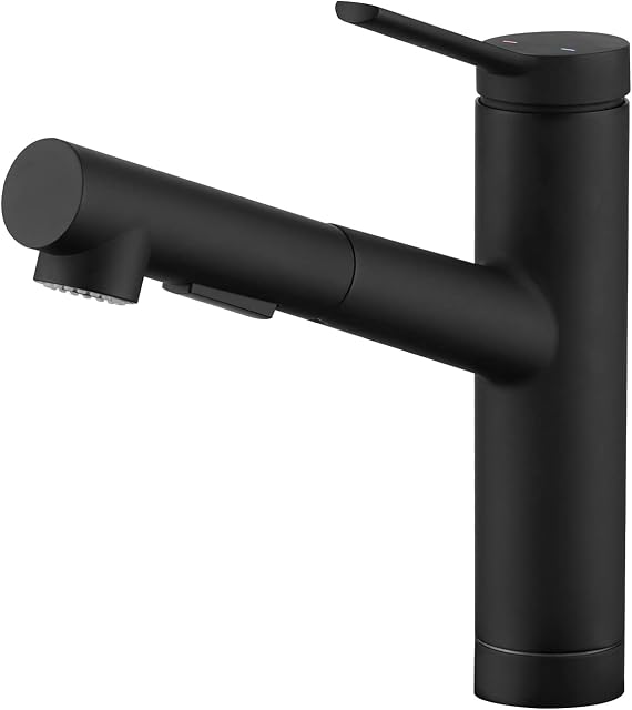 CREA Pull Out Kitchen Taps, Kitchen Mixer Tap with 2 Function Sprayer, 120° Swivel Single Handle Sink Mixer Taps, Kitchen Sink Tap with Pull Out Sprayer, Matte Black