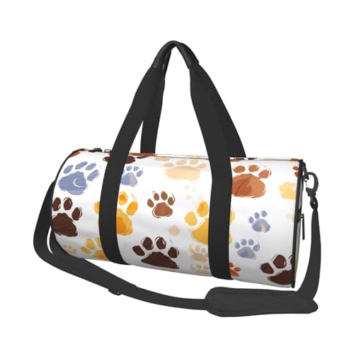 Duffel Bag for Gym Travel Storage Luggage Bag Cute Watercolor Cat Dog Paw Print Sport Duffle Bag With Zipper Weekender Bag