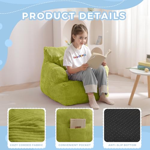 Image of MAXYOYO Kids Bean Bag Chair, Stuffed Bean Bag Sofa, Green, Standard | Bean Bag Chair for Boys and Girls, Lazy Sofa with Pocket Floor Chair for Gaming, Reading