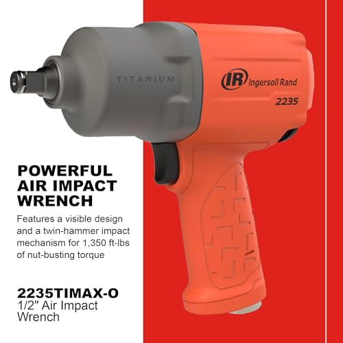 Ingersoll Rand 2235TIMAX-O 1/2" Air Impact Wrench, 1350 ft-lb Torque, Titanium Hammercase, Friction Ring Retainer, Pistol, Orange