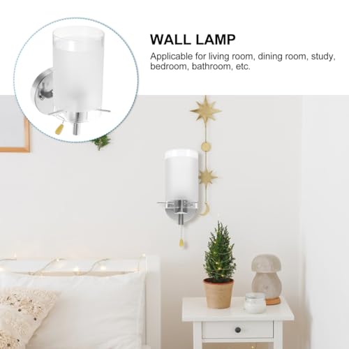 Image of Veemoon Wall Light Fixture with Pull Chain, Enterway Glass Wall Mount Lamp Vintage Farmhouse Corridor Decorative Lamp Pull Closet Light for Bedroom Hallway Bathroom (12V-240, E27, No Bulb Included)