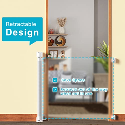 Retractable Baby Gates For Stairs Doorways, [Upgraded Double Lock] 34" Tall, Extra Wide Up To 72", Mesh Pet Puppuy Dog Gate For House, Hallways, Indoor/Outdoor (72 Inch, White) #TOP5