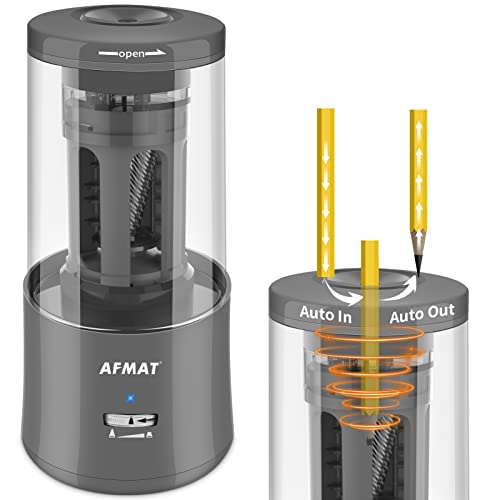 Hands-Free Electric Pencil Sharpener, Afmat Regargeable Pencil Sharpener, Fully Automatic Pencil Sharpener For 6-7.8Mm Colored Pencils, Fast Sharpening, No Uneven Tips, Ideal For Short Pencils #TOP20