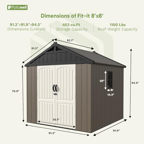 Image of Patiowell 8 x 8 FT Plastic Outdoor Storage Shed with Floor, Resin Shed with Window and Lockable Door for Garden, Backyard, Tool Storage Use, Easy Assemble, Gray (Kick-it Shed)