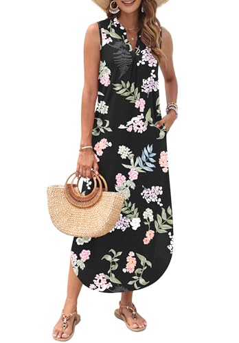 Image of AUSELILY Womens Summer Casual Maxi Dresses 2026 Sleeveless Long Beach Dresses V Neck Loose Sundresses with Side Split Pockets