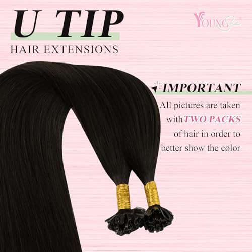 Image of YoungSee Darkest Brown U Tip Hair Extensions Human Hair Brown Utip Hair Extensions Human Hair Keratin Hair Extension 18 Inch Fusion Remy Hair Extension 50G 50 Strands for Date Nights