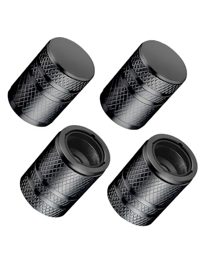 Tire Valve Stem Caps - (4 Pack) Premium Metal Air Caps with Plastic Liner, Durable, Corrosion Resistant and Leak-Proof, Universal Fit for Cars, Trucks, Motorcycles, and Bikes - Black