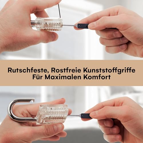 LOCK COWBOY Dietrich-Set 30-Teilig - 3 Transparenten Übungsschlössern, Kreditkartengroßes Türöffnungswerkzeug Set - Schlossöffner Werkzeug für Anfänger und Profis, Inklusive Anleitung